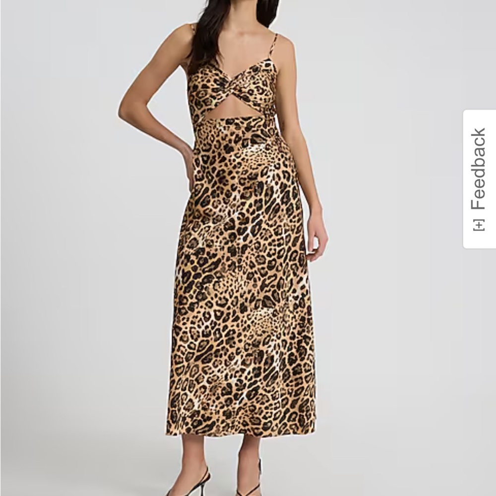 Express Satin Leopard Cutout Midi Dress